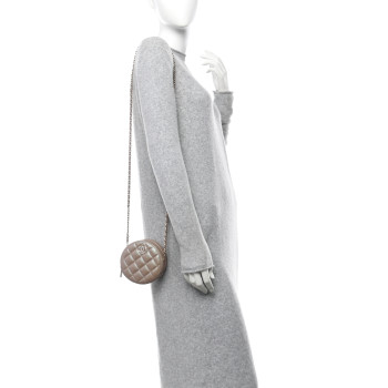 CHANEL Iridescent Caviar Resin Quilted Round Clutch With Chain Beige