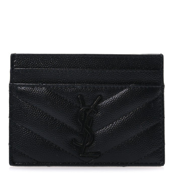 SAINT LAURENT Grain De Poudre Matelasse Chevron Monochrome Monogram Credit Card Case Black