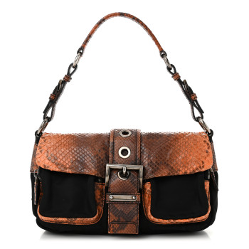 PRADA Tessuto Nylon Snakeskin Shoulder Bag Black Orange