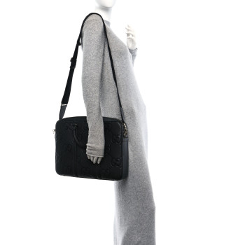 GUCCI Piuma Calfskin Jumbo GG Embossed Briefcase Black