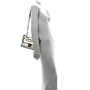 CHANEL Lambskin PVC Sand By The Sea Flap With Pearl Strap Black