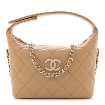 CHANEL Caviar Quilted Chain Hobo Dark Beige
