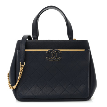 CHANEL Grained Calfskin Stitched Small Lady Coco Top Handle Tote Navy