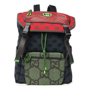 GUCCI Jersey GG Monogram All Over Pan Sport Double Buckle Backpack Grey Green Multicolor
