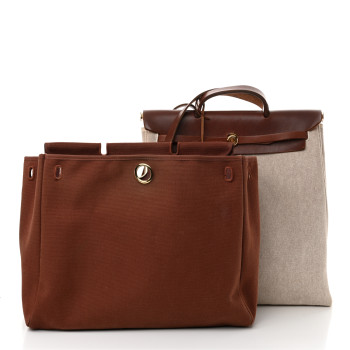 HERMES Toile Vache Calfskin Herbag 39 Natural Havane