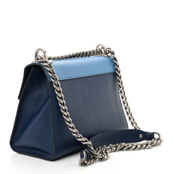 PRADA Saffiano Cuir Calfskin Monochrome Robot Patches Envelope Flap Chain Shoulder Bag Blue