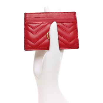 GUCCI Calfskin Matelasse GG Marmont Card Holder Hibiscus Red