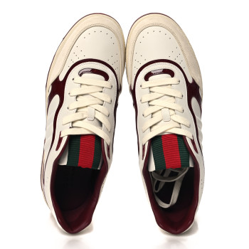 GUCCI Calfskin Suede Mens Re-Web Sneakers 12.5 White Red