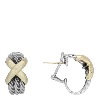 DAVID YURMAN Sterling Silver 14K Yellow Gold Cable Classics X Earrings