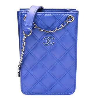 CHANEL Calfskin Quilted Crossbody CC Phone Holder Dark Blue