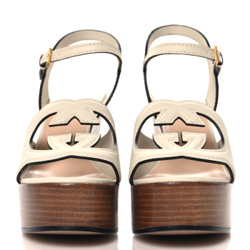 GUCCI Cosmos Softy Calfskin Wooden Interlocking G Cut-Out 30/120mm Platform Sandals 35 Mystic White