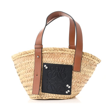 LOEWE X MY NEIGHBOR TOTORO Raffia Dust Bunnies Basket Tote Bag Black Tan