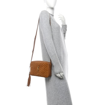 SAINT LAURENT Suede Matelasse Monogram Lou Camera Bag Cinnamon