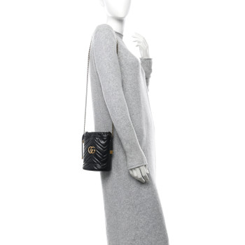 GUCCI Calfskin Matelasse Mini GG Marmont 2.0 Bucket Bag Black