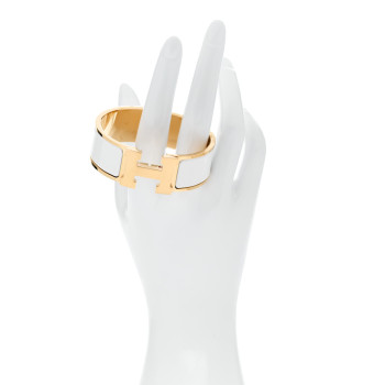 HERMES Enamel Wide Clic Clac H Bracelet PM White