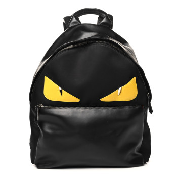 FENDI Nylon Vitello Liberty Vitello Dolce Monster Eyes Rounded Backpack Black Sunflower