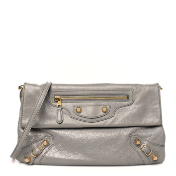 BALENCIAGA Agneau Giant 12 Gold Hardware Envelope Strap Clutch Gris Pyrite