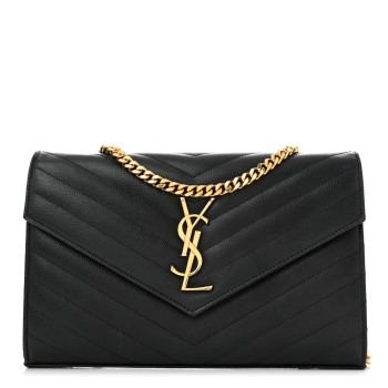 SAINT LAURENT Grain De Poudre Matelasse Chevron Monogram Chain Wallet Black