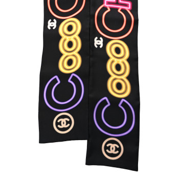 CHANEL Silk Neon CC Bandeau Scarf Black Multicolor