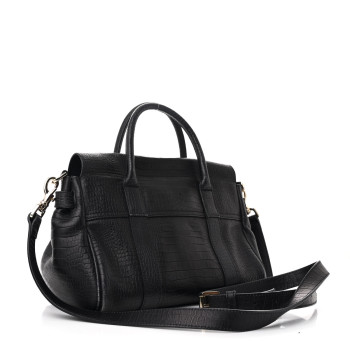 MULBERRY Calfskin Crocodile Embossed Small Bayswater Satchel Black