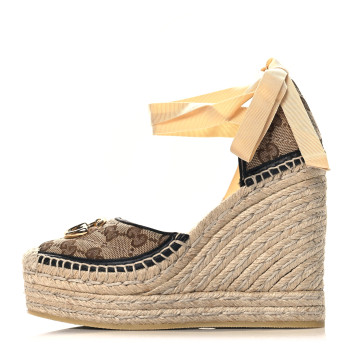GUCCI Monogram Matelasse GG Marmont Ankle Wrap Platform 35/120mm Espadrille Wedges 35.5  35.5 Beige Ebony Black Sand Storm