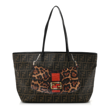 FENDI Zucca Spalmati Patent Baguette Print Medium Roll Tote Tobacco