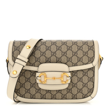 GUCCI GG Supreme Monogram Horsebit 1955 Shoulder Bag Beige Mystic White