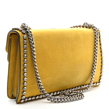 GUCCI Suede Crystal Bow Embroidered Small Dionysus Shoulder Bag Yellow