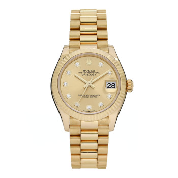 ROLEX 18K Yellow Gold Diamond 31mm Oyster Perpetual Datejust President Watch Champagne 278278