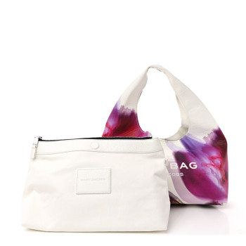 MARC JACOBS Crinkled Calfskin Future Floral Medium The Sack Bag White Multicolor