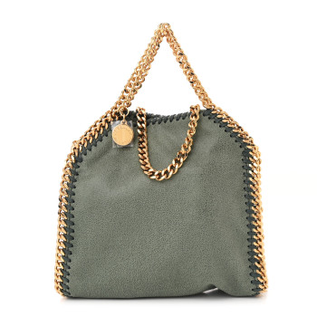 STELLA MCCARTNEY Shaggy Deer Tiny Falabella Fold Over Tote Stone Green
