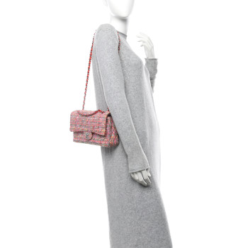 CHANEL Tweed Quilted Medium Double Flap Pink