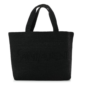 SAINT LAURENT Raffia Logo Tote Black