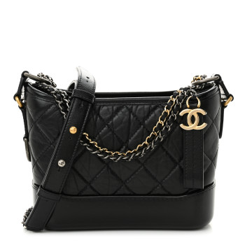 CHANEL Aged Calfskin Quilted Small Gabrielle Hobo Black