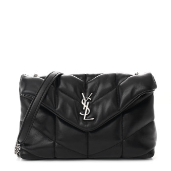 SAINT LAURENT Lambskin Quilted Toy Loulou Puffer Monogram Chain Satchel Black