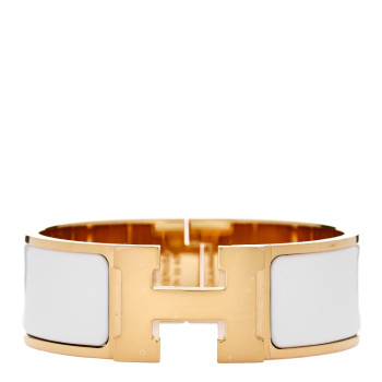 HERMES Enamel Wide Clic Clac H Bracelet PM White