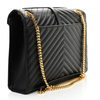 SAINT LAURENT Grain De Poudre Matelasse Chevron Large Monogram Satchel Black