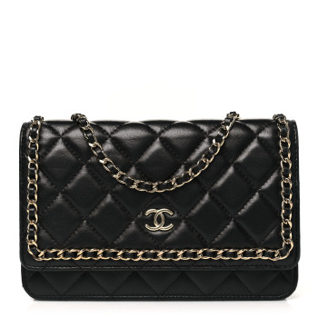 CHANEL Lambskin Quilted Chain Around Wallet On Chain WOC Black