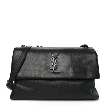 SAINT LAURENT Grain De Poudre Medium West Hollywood Monogram Fold-Over Black