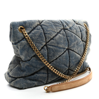 SAINT LAURENT Denim Quilted Medium Loulou Puffer Monogram Chain Satchel Blue Cinnamon