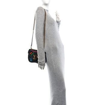 LOUIS VUITTON Calfskin Embroidered New Wave Chain MM Black