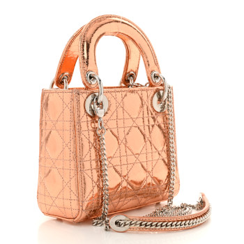 CHRISTIAN DIOR Metallic Calfskin Cannage Mini Lady Dior Pink