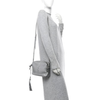SAINT LAURENT Metallic Calfskin Monogram Small Lou Camera Bag Silver