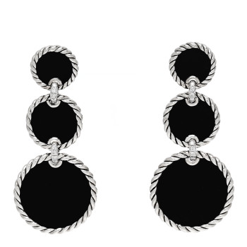 DAVID YURMAN Sterling Silver Diamond Black Onyx Elements Triple Drop Earrings