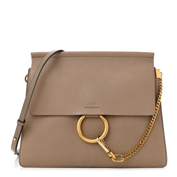 CHLOE Calfskin Suede Medium Faye Shoulder Bag Motty Grey