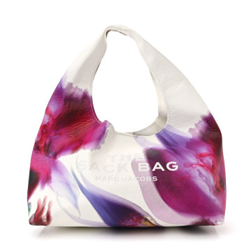 MARC JACOBS Crinkled Calfskin Future Floral Medium The Sack Bag White Multicolor
