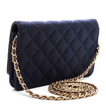 CHANEL Felt Quilted Paris-Hamburg Charms Wallet On Chain WOC Dark Navy