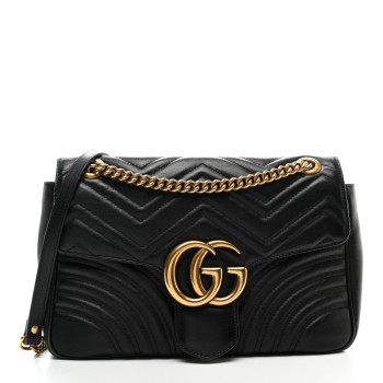GUCCI Calfskin Matelasse Medium GG Marmont Shoulder Bag Black