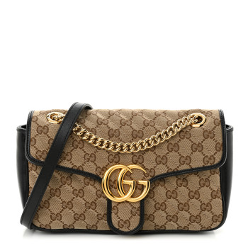 GUCCI Monogram Matelasse Diagonal Small GG Marmont Shoulder Bag Beige Black