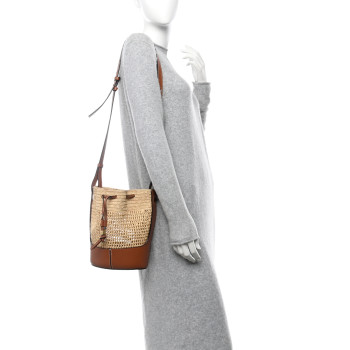 LOEWE Raffia Calfskin Balloon Bucket Bag Natural Tan